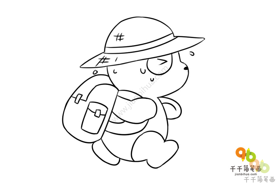 去旅行的熊猫简笔涂色画