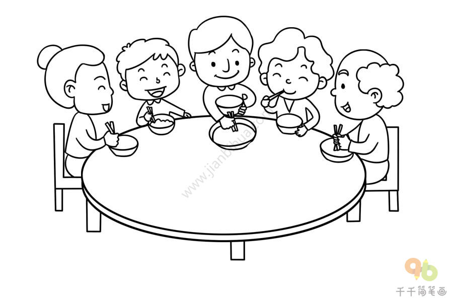 团圆饭桌简笔画图片