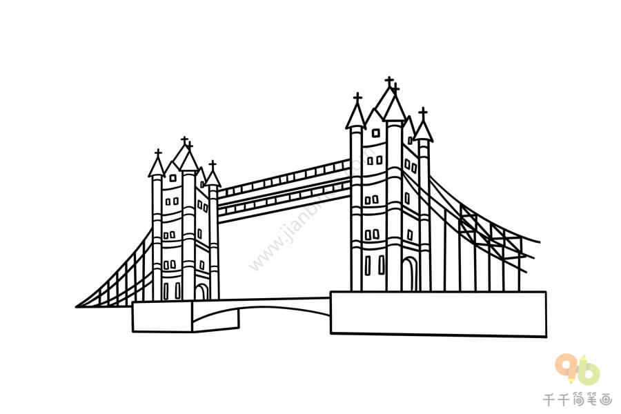 伦敦塔桥简笔画手绘图片