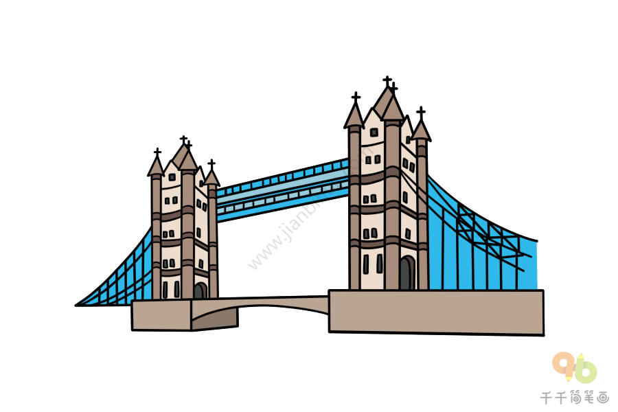 伦敦塔桥简笔画画法,伦敦大桥简笔画图片,伦敦塔桥简笔画大全,伦敦