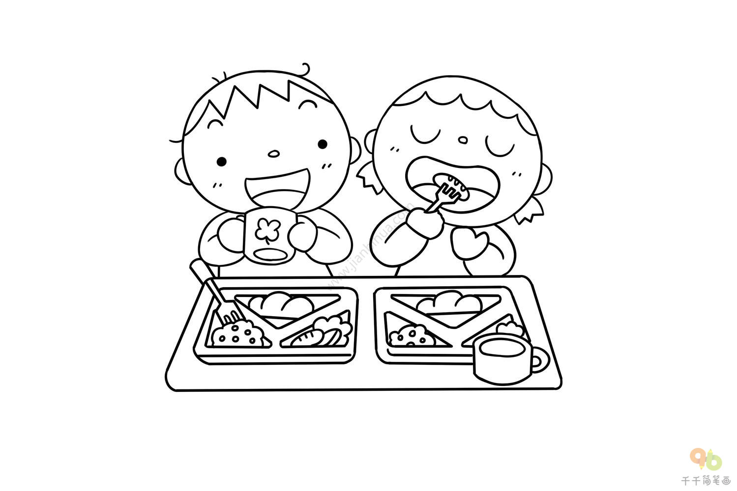 小朋友吃饭幼儿园卡通插画场景免费下载_矢量素材_觅知网