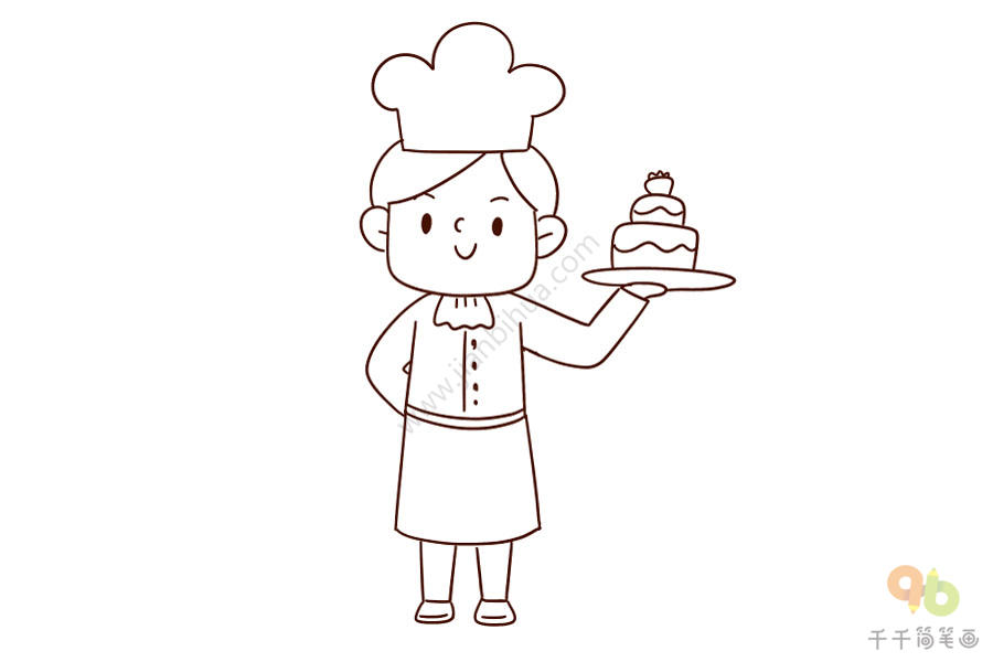 小蛋糕师简笔画女孩图片