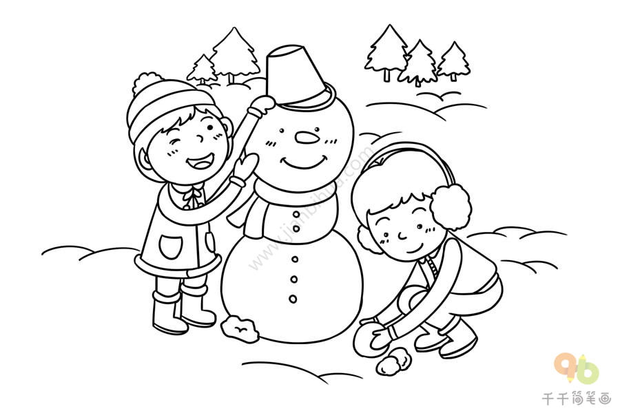 玩雪怎么画简笔画图片