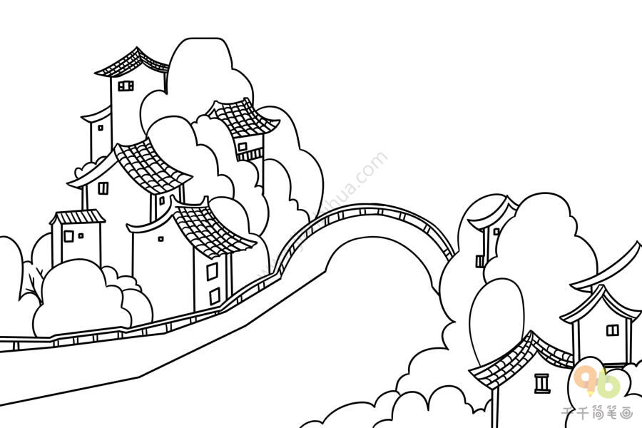 江南水乡的房子简笔画图片