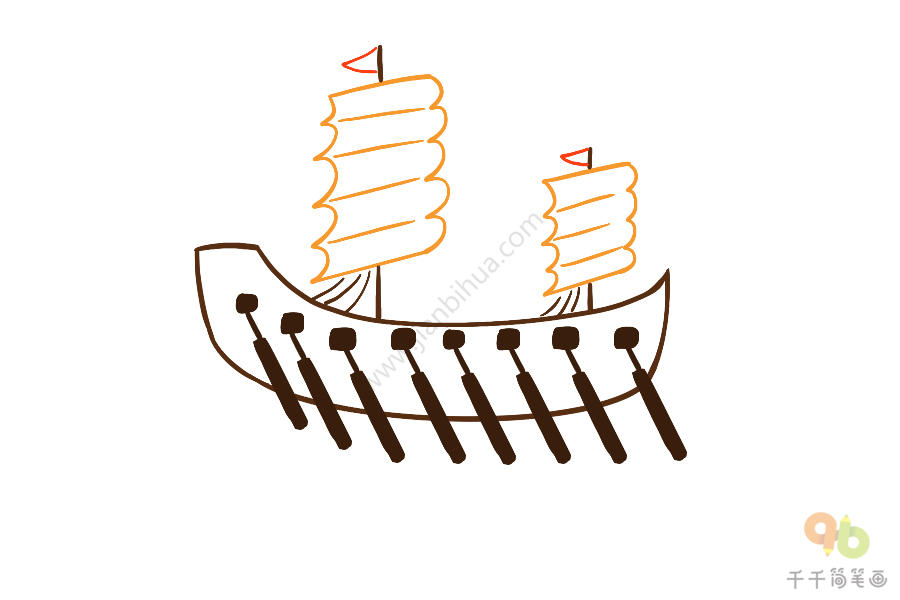 古代海船福船的简笔画