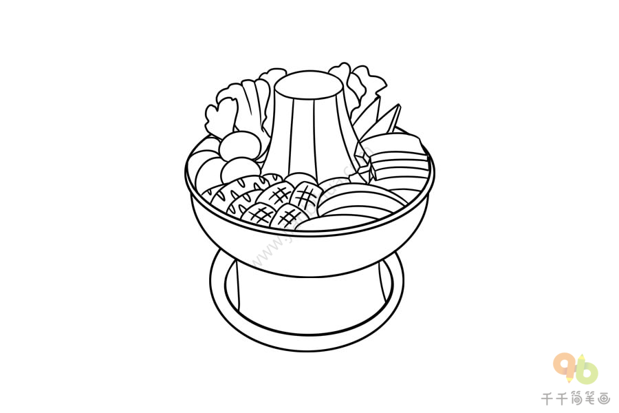 美味的铜锅涮肉简笔画