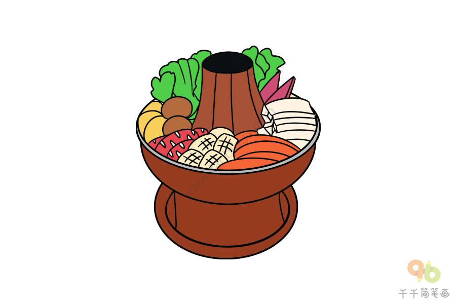 美味的铜锅涮肉简笔画