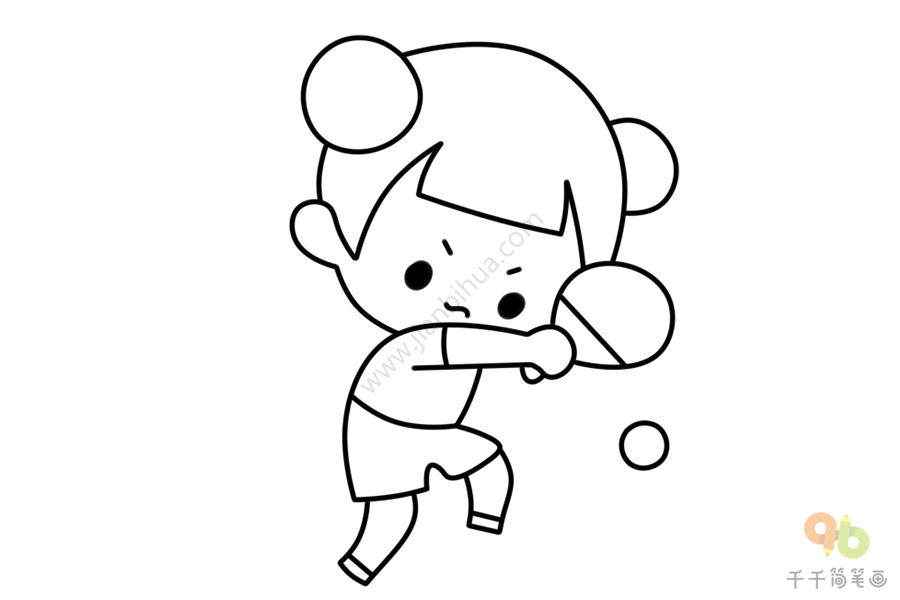 乒乓球女孩简笔画 儿童轻松学画画