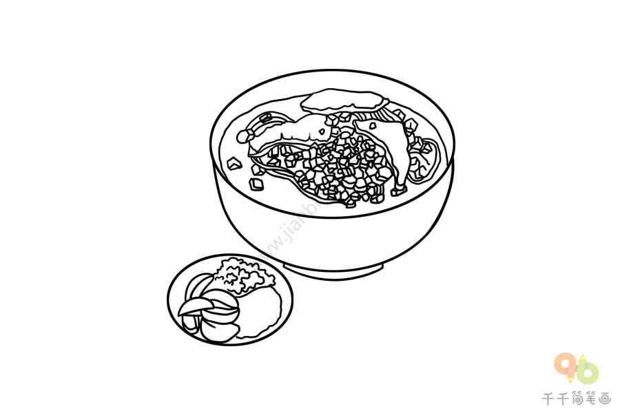 陕西美食牛羊肉泡馍简笔画