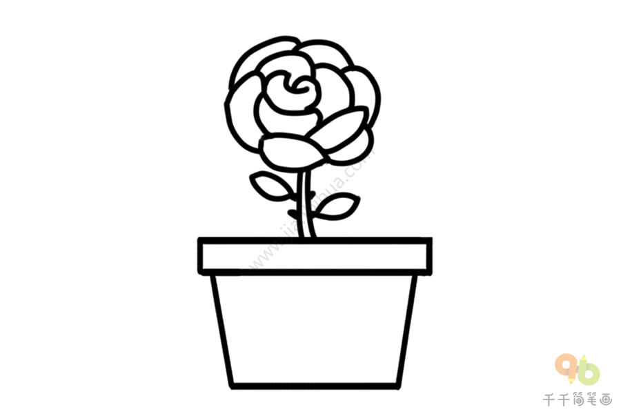 一盆玫瑰花简笔画图片