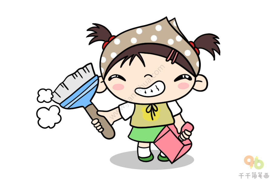 做家务系列简笔画扫地的小女孩