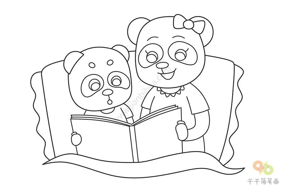 熊猫一家人简笔画图片
