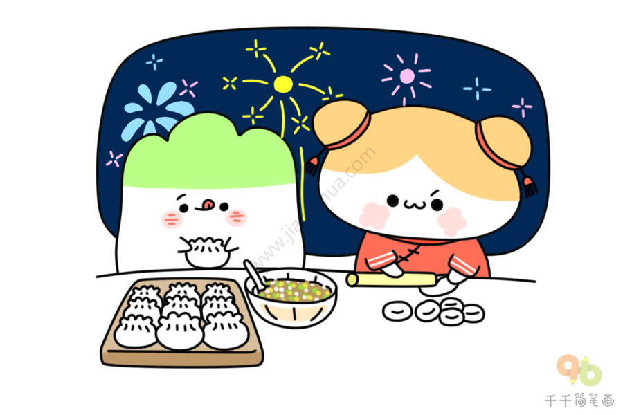 儿童包饺子简笔画彩色图片
