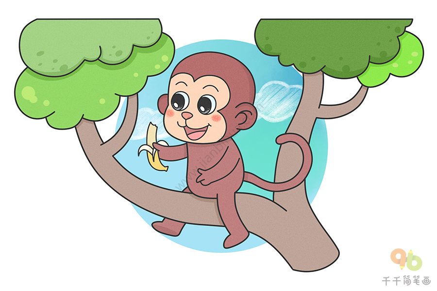 猴子吃香蕉简笔画图片