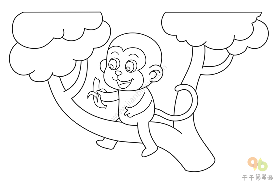 小猴子简笔画我最爱吃香蕉呀