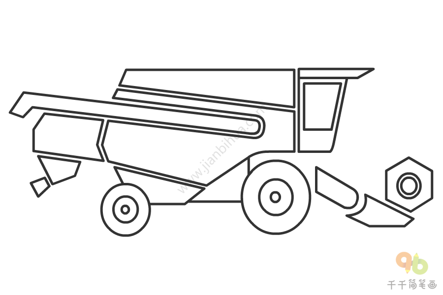 农用车收割机简笔画