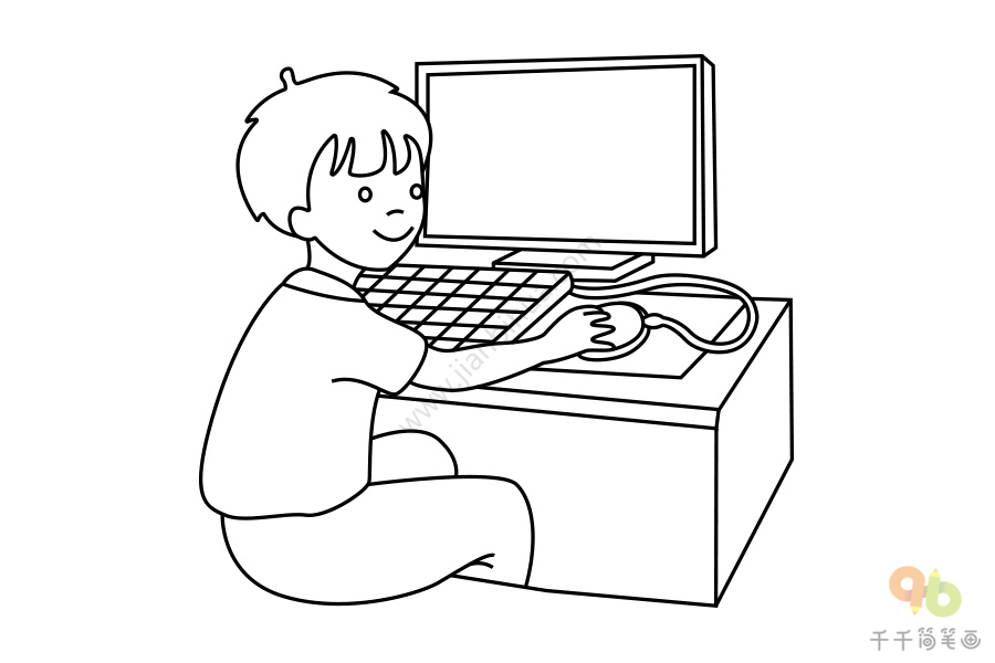 小朋友玩电脑简笔画图片