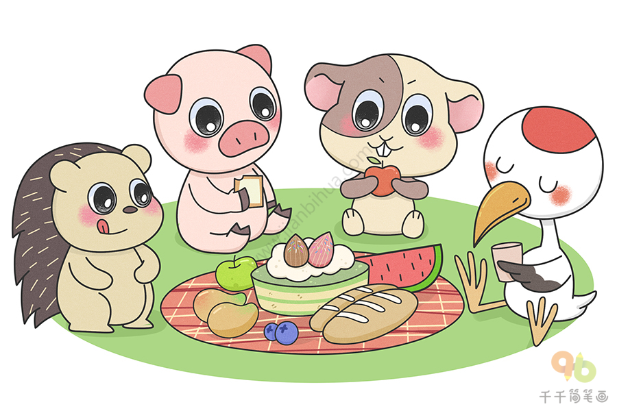 过六一的小动物简笔画 在森林里野餐开派对喽