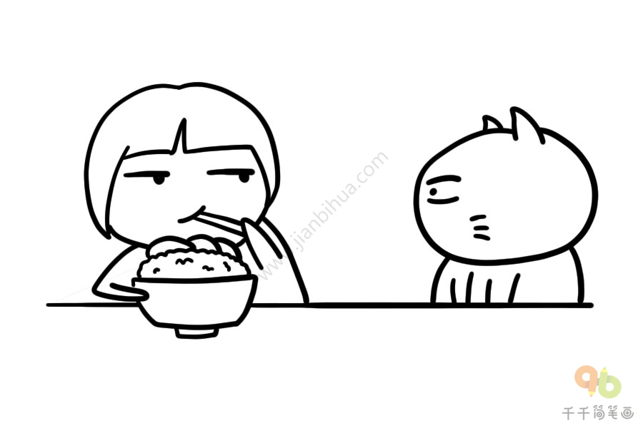 和小猫咪一起吃饭手账素材简笔画