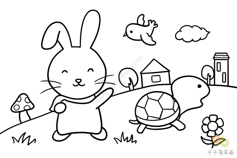 兔子和乌龟的简笔画图片