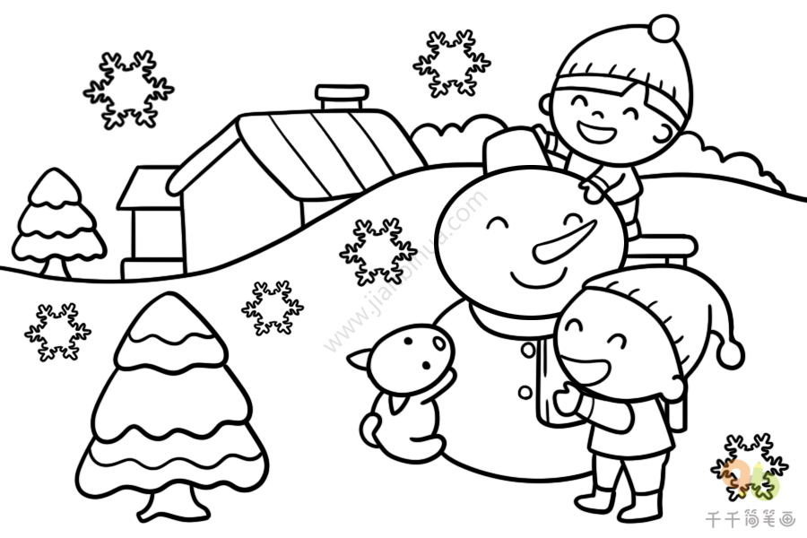 冬日的欢乐一起来堆雪人简笔画
