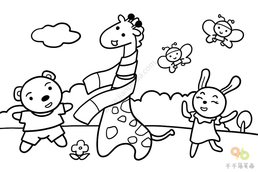 动物聚会简笔画儿童画图片