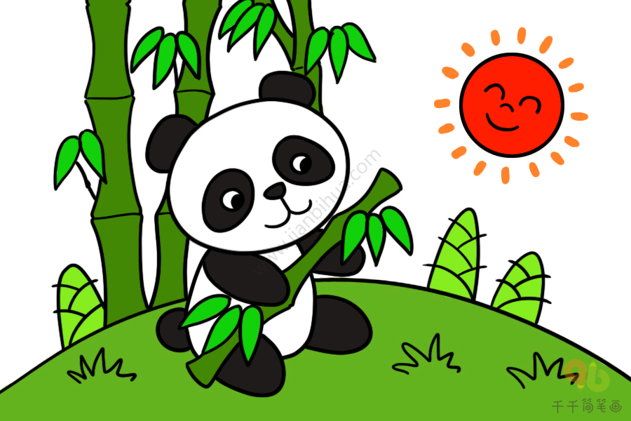 熊猫竹子简笔画彩色图片