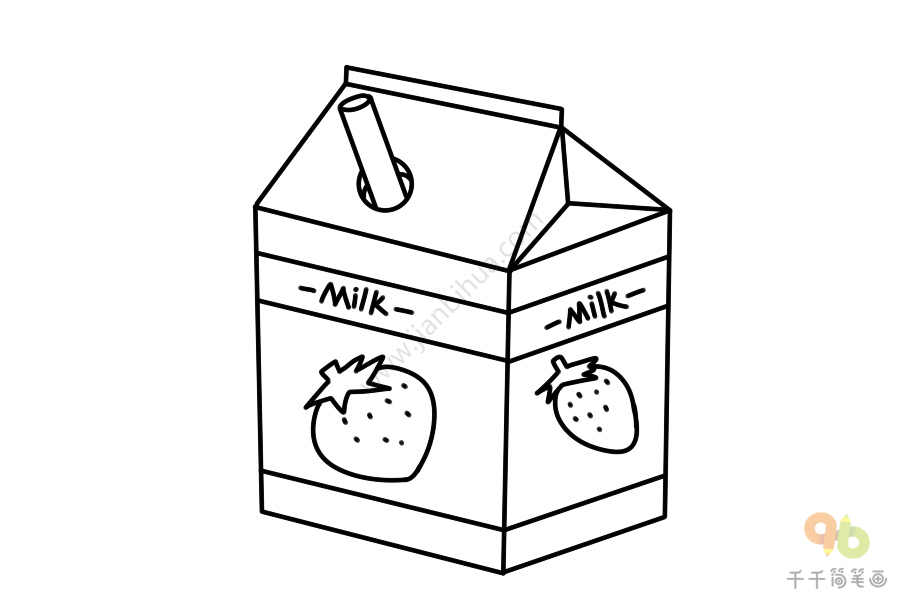 草莓牛奶简笔画可爱图片