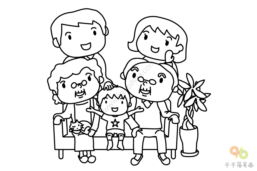 美丽的大家庭简笔画图片