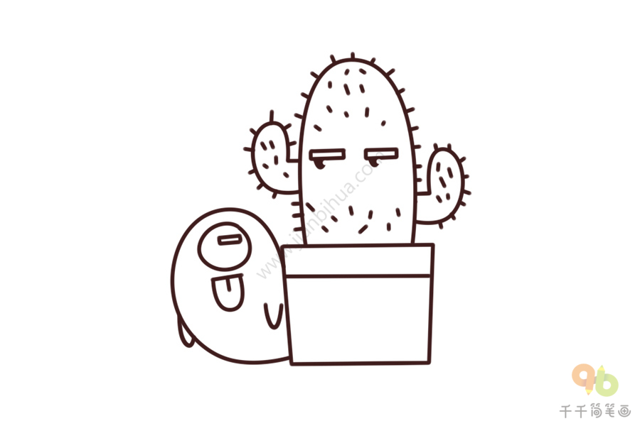 动物手账素材仙人掌后面的幽灵简笔画