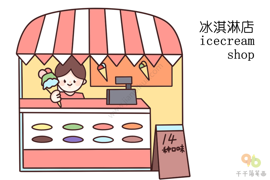 幼儿英语启蒙边学边画冰淇淋店