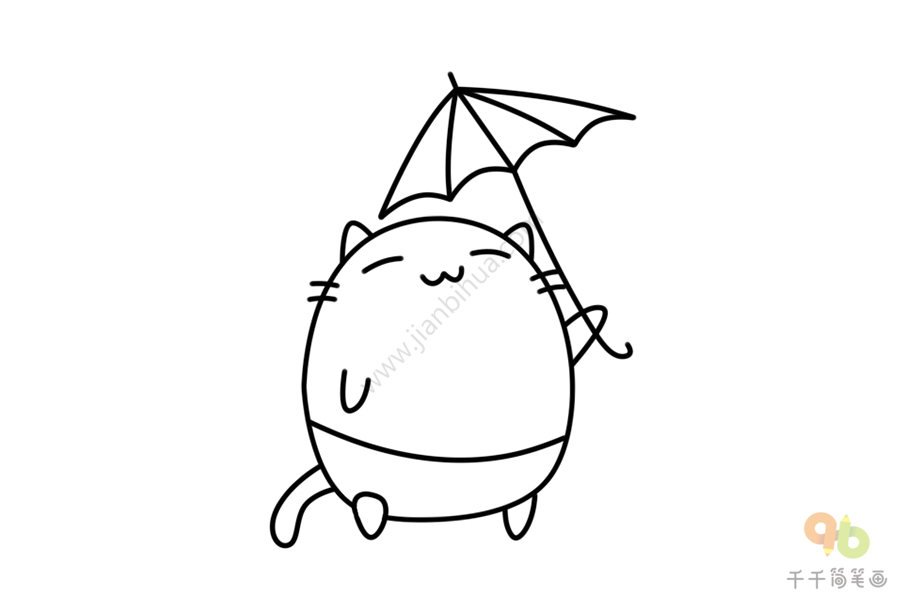 动物手帐素材打伞的猫咪简笔画 手帐排版简笔画