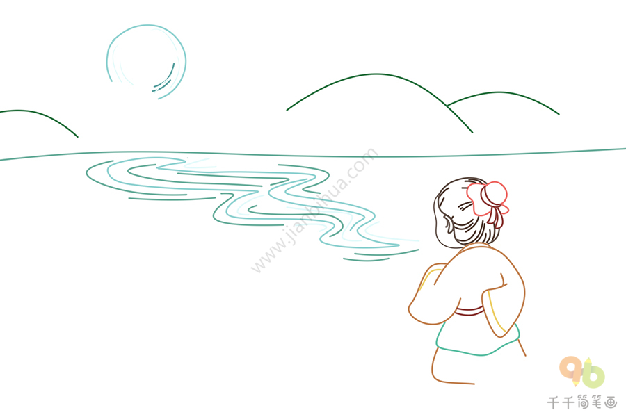 洞庭湖简笔画画法图片