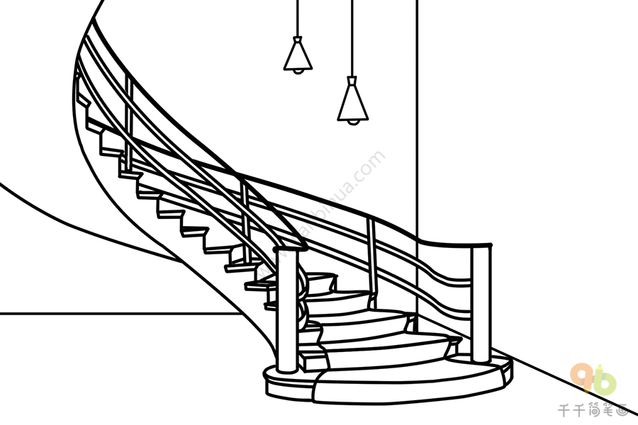 旋转楼梯简笔画简单漂亮