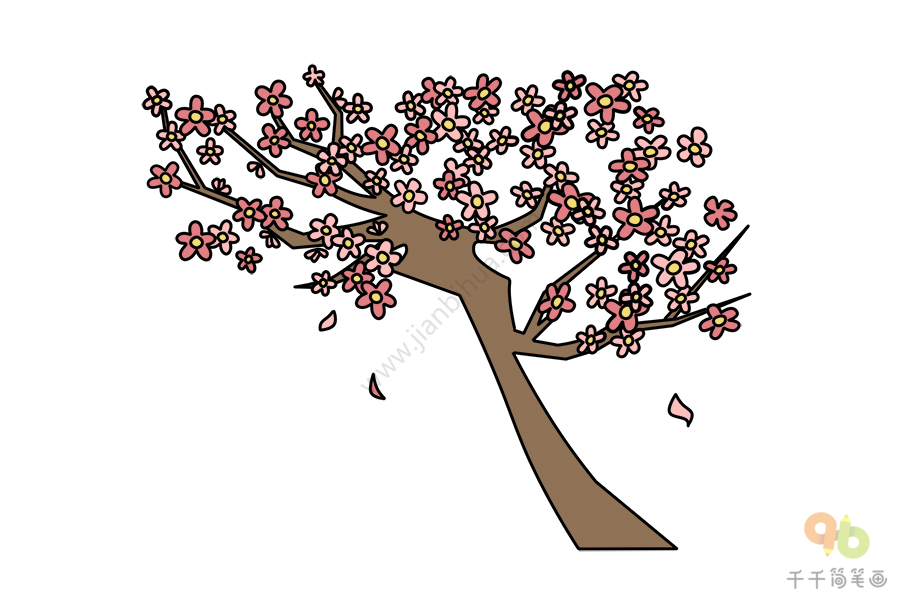 树简笔画手绘樱花树图片