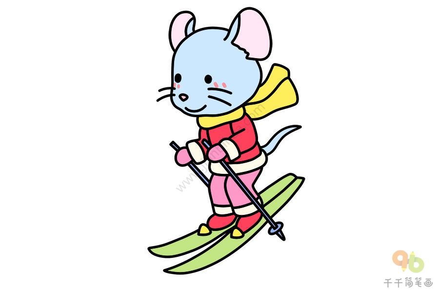 滑雪的小老鼠简笔画