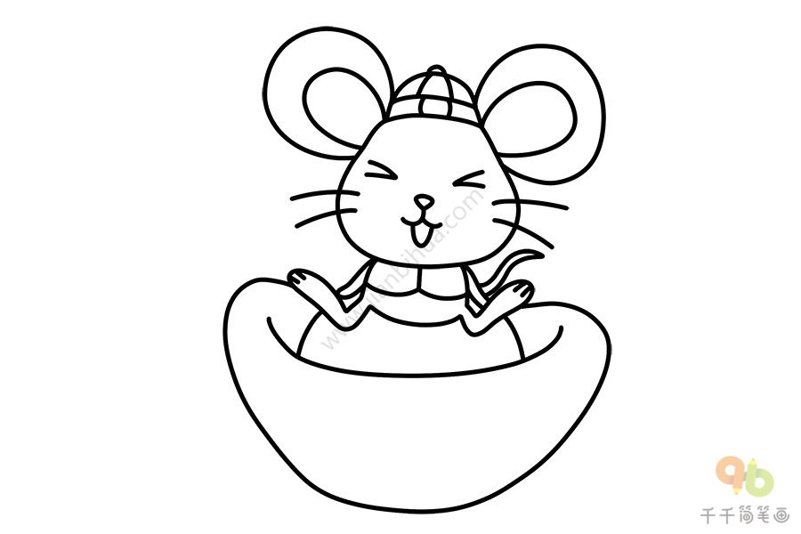在小老鼠小面画出一个大元宝第五步:涂上漂亮的颜色,关于鼠年的简笔画
