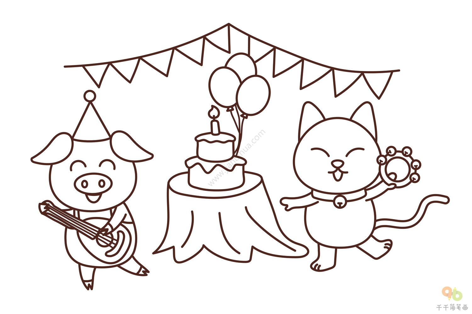 生日party简笔画可爱图片