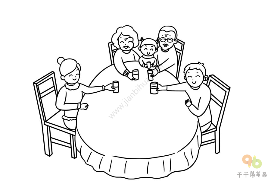 一家人围坐圆桌简笔画图片