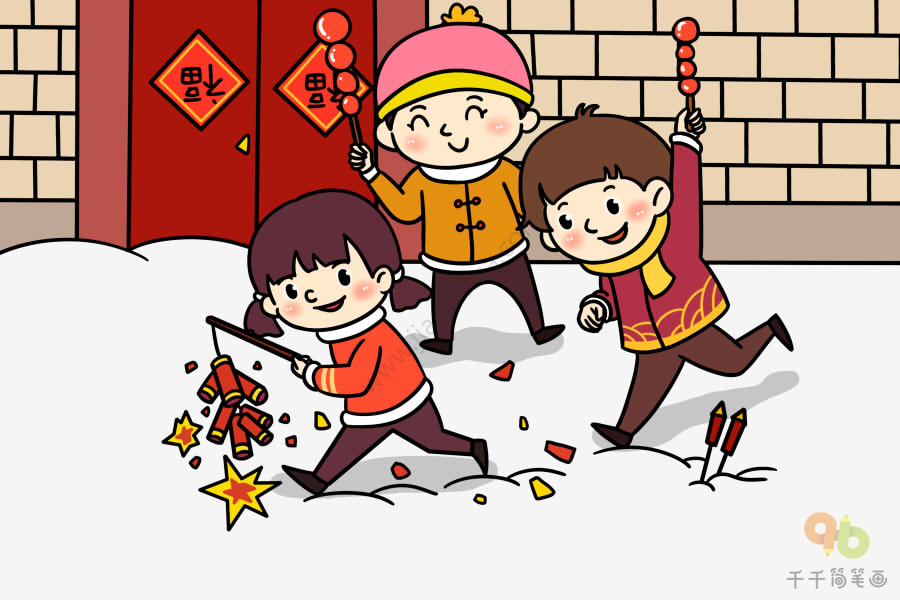 欢乐中国年主题简笔画图片