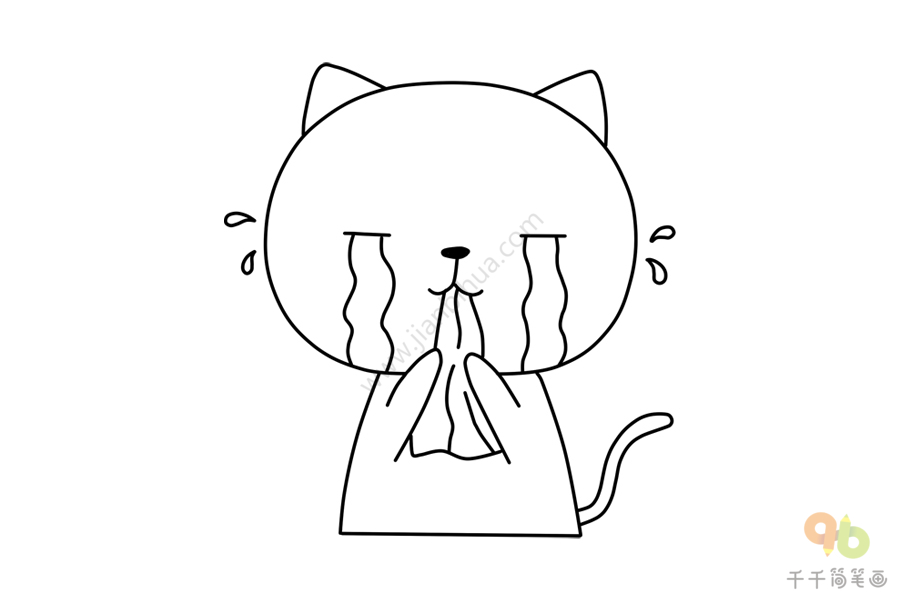 小猫哭泣的简笔画图片