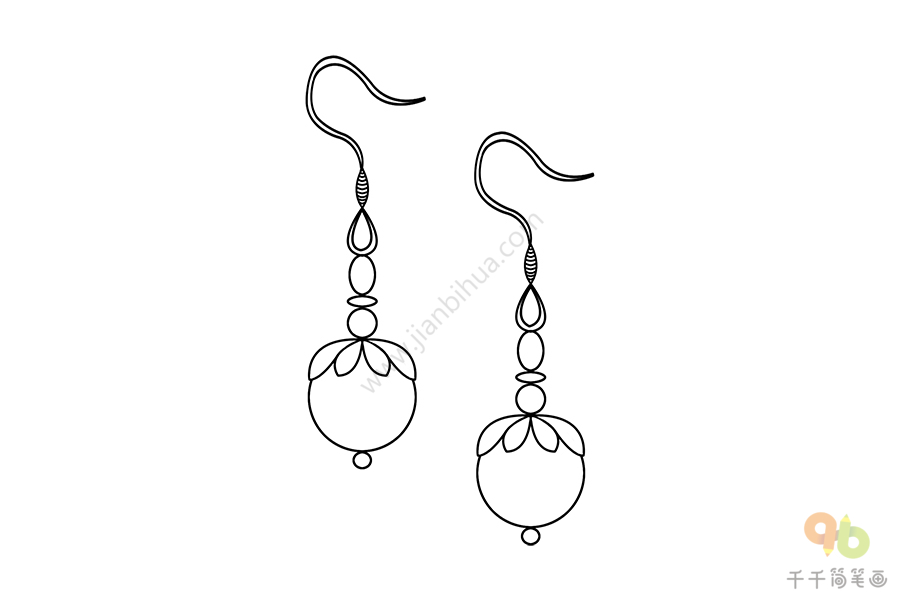景泰蓝红珊瑚耳环简笔画