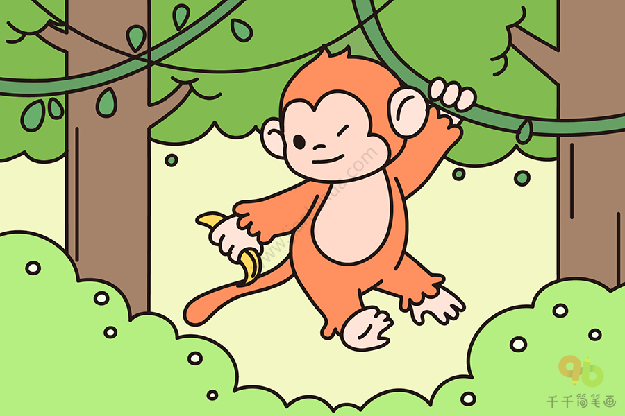 猴子荡秋千的简笔画图片