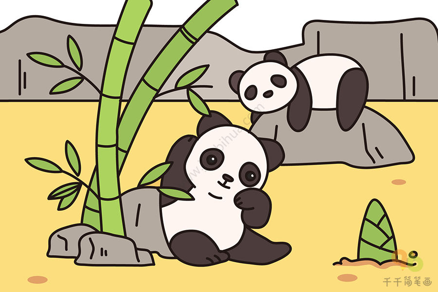 大熊猫简笔画竹子图片