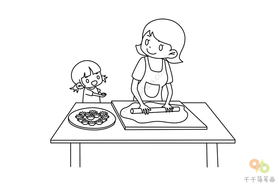 小孩包饺子简笔画图片