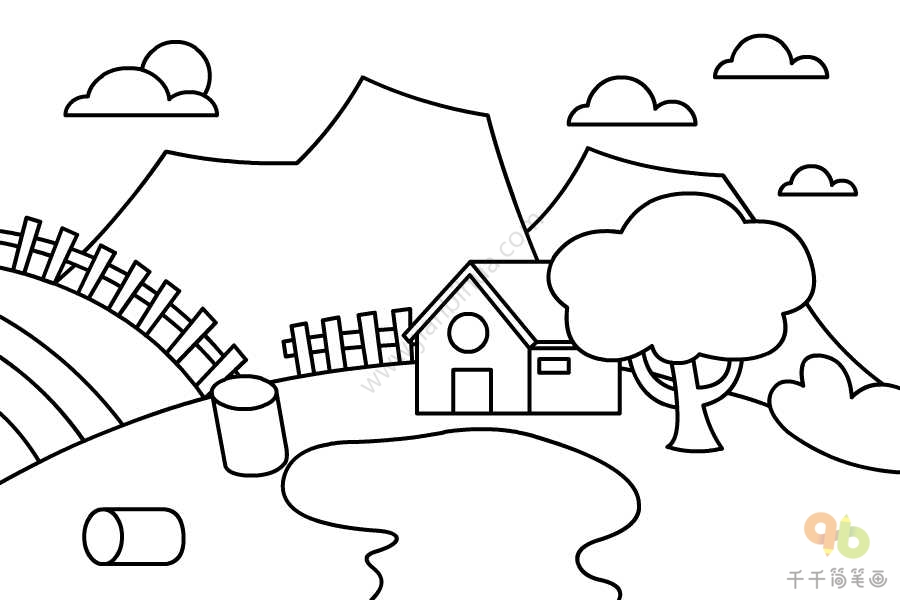 农场的房子的简笔画图片
