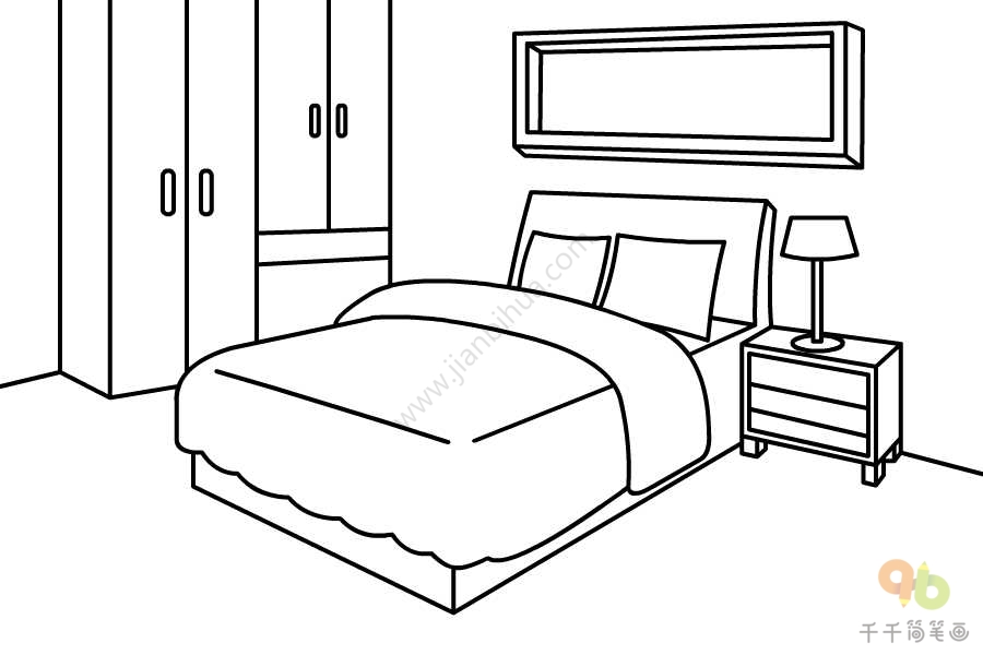 简洁清新的卧室简笔画