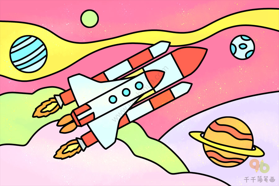 外太空简笔画彩色火箭图片