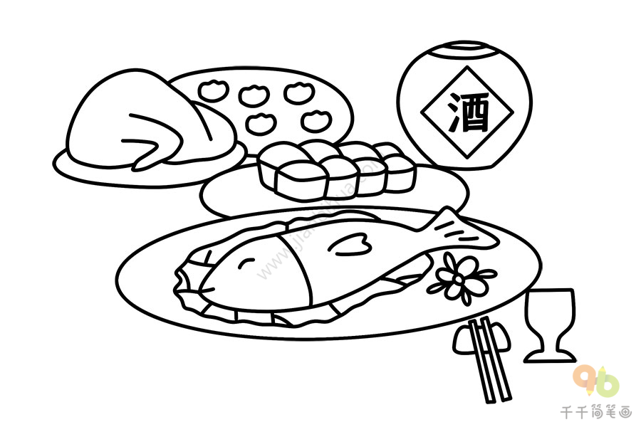 春节饭菜简笔画图片