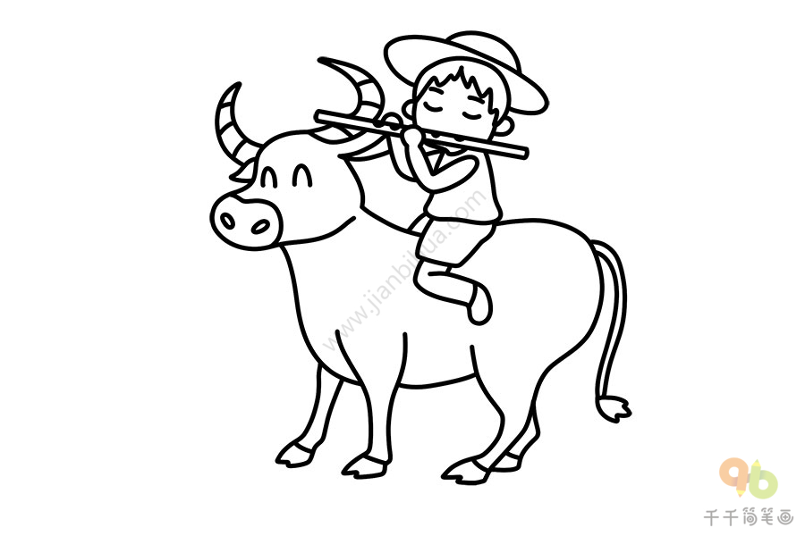 牧童吹笛放羊简笔画图片